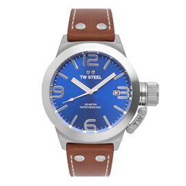 TW-Steel-Unisex-Quartz-Watch-with-Blue-Dial-Analogue-Display-and-Brown-Leather-Strap-TW943-0