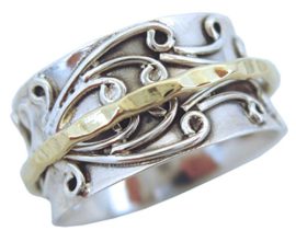 Energy-Stone-Radha-Meditation-Spinning-Ring-with-Brass-Spinner-on-3D-Floral-Pattern-Sterling-Silver-Base-Ring-Style-UK05-0