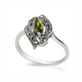 Esse-Marcasite-Sterling-Silver-Marquise-Cut-Olive-Cubic-Zirconia-Leaf-Motif-Ring-0