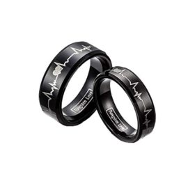 JewerlyWe-Free-Engraving-2PCS-of-Matching-His-8MM-Hers-6MM-Comfort-Fit-Black-Tungsten-Carbide-Engagement-Wedding-Bands-Engraved-Forever-Love-Heartbeat-Promise-Rings-Set-Sizes-H-Z6-Available-0