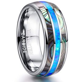 NUNCAD-Mens-8mm-Tungsten-Carbide-Ring-Real-Blue-Opal-and-Abalone-ShellKoa-Wood-Wedding-Engagement-Ring-Band-Size-N-to-X-0