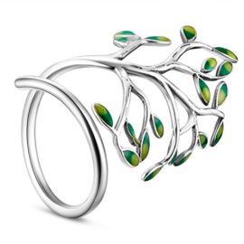 SHEGRACE-925-Sterling-Silver-Ring-with-Enamel-Leaves-Platinum-Size-Q-for-Woman-0-0