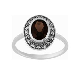 Sterling-Silver-112ct-Smokey-Quartz-Marcasite-Cluster-Ring-0