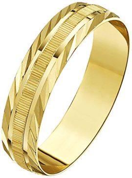 Theia-Unisex-Heavy-Weight-Serrated-Matt-Centre-and-Diagonal-Design-Edge-D-Shape-9-ct-Gold-Wedding-Ring-0