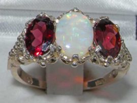 Victorian-Design-Solid-English-Sterling-Silver-Natural-Large-Opal-Garnet-Ladies-Ring-0-0