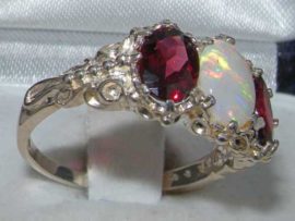 Victorian-Design-Solid-English-Sterling-Silver-Natural-Large-Opal-Garnet-Ladies-Ring-0-1