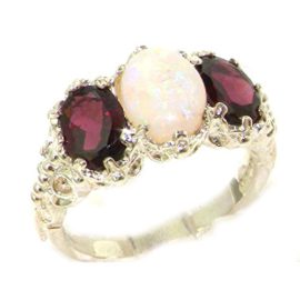 Victorian-Design-Solid-English-Sterling-Silver-Natural-Large-Opal-Garnet-Ladies-Ring-0