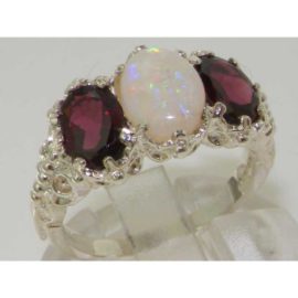 Victorian-Design-Solid-English-Sterling-Silver-Natural-Large-Opal-Garnet-Ladies-Ring-0-3