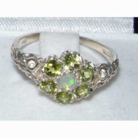 Victorian-Ladies-Solid-Sterling-Silver-Natural-Fiery-Opal-Peridot-Daisy-Ring-0-2