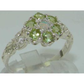 Victorian-Ladies-Solid-Sterling-Silver-Natural-Fiery-Opal-Peridot-Daisy-Ring-0-3