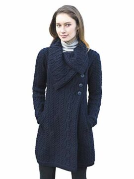 Aran-Crafts-Womens-Cable-Knit-Soft-Collar-3-Button-Coat-100-Merino-Wool-0