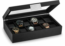 Glenor-Co-Watch-Box-for-Men-Mens-Watch-Case-w-Large-lid-Luxury-Carbon-Fiber-Design-Mens-Watch-Box-Watch-Holder-for-Men-w-Metal-Accents-Sturdy-Hinges-Watch-Display-Case-Leather-Pillows-Black-0