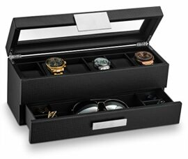 Glenor-Co-Watch-Box-with-Valet-Drawer-for-Men-12-Slot-Luxury-Watch-Case-Display-Organizer-Metal-Buckle-for-Mens-Jewelry-Watches-Mens-Storage-Boxes-Holder-has-Large-Glass-Top-0