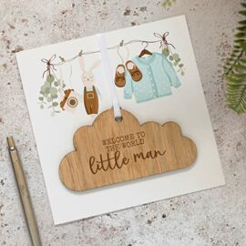 New-Baby-GirlBaby-Boy-Card-With-Wooden-Hanging-Cloud-Plaque-Keepsake-Welcome-To-The-World-Little-LadyLittle-Man-Gift-0-0