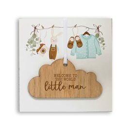 New-Baby-GirlBaby-Boy-Card-With-Wooden-Hanging-Cloud-Plaque-Keepsake-Welcome-To-The-World-Little-LadyLittle-Man-Gift-0