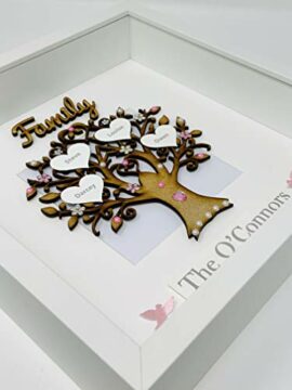 Personalised-Family-Tree-3D-Box-Picture-Frame-Up-To-14-Names-8-Colours-To-Choose-Gem-Birds-0-0