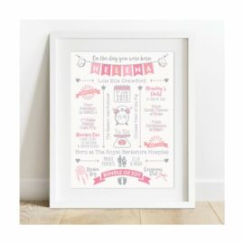 Personalised-New-Baby-Gift-On-The-Day-You-Were-Born-Name-Bunting-Print-Birth-Details-Poster-Boy-Girl-Newborn-1st-Birthday-Gift-Christening-Present-Nursery-Art-Unframed-or-Framed-Print-0