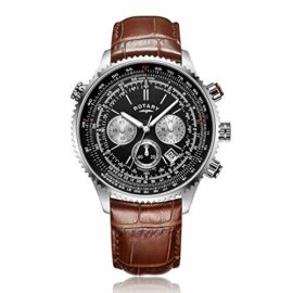 Rotary-Mens-Quartz-Chronograph-Watch-with-Black-Dial-Brown-Leather-Strap-Pilot-Watch-GS0010004BRN-0