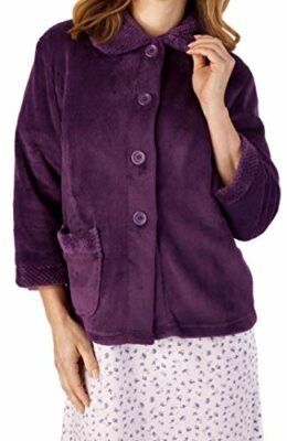 Slenderella-Ladies-34-Sleeve-Soft-280GSM-Soft-Coral-Fleece-Button-Up-Bed-Jacket-Coat-Sizes-10-to-26-0-0