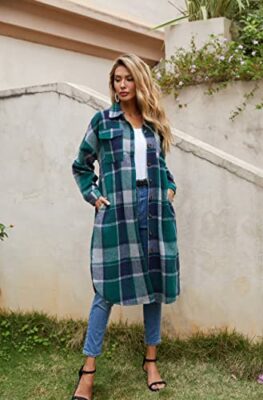 Uaneo-Womens-Casual-Plaid-Button-Down-Long-Puff-Sleeve-Long-Trench-Coats-Shackets-0-1