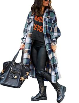 Uaneo-Womens-Casual-Plaid-Button-Down-Long-Puff-Sleeve-Long-Trench-Coats-Shackets-0